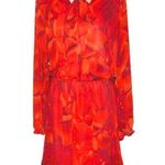 Ny&c red flowing dress with black lace hem and tie neck! Nwt Red Size L Photo 0