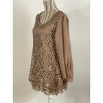 Pretty Angel Brown Open Crochet Lace Puff Sleeve Pullover Top Size Large NEW Photo 2