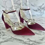 NWT GGBLCS Heels Satin Rhinestone 10.5 Block Heel Pumps Pointed Toe Burgundy Red Photo 4