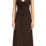 Sandro Paris Emmanuela Floral-print Satin Midi Dress In Black Red Sz 38/US 6 Photo 0