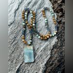 Natural Ocean Jade Hand Beaded Necklace Blue Photo 1