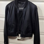 EXPRESS  Black Leather Bomber Jacket Photo 0