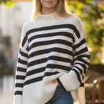 Joie NWT  100% Cashmere Striped Mock Neck Long Sleeve Sweater Pullover Jumper Photo 0