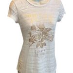 EXPRESS  New Love graphic print short sleeve pullover top white gold floral small Photo 0
