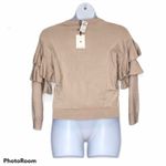 Stellah Pearly Trim Ruffle Sleeve Sweater Light Pink Peach Size Large NWT Tan Photo 6