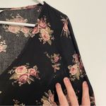 American Eagle  AEO AE Wrap Romper Black Pink Floral Rose Long Sleeve Bell Sleeve Photo 14