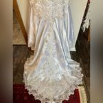 Vintage Mermaid Beaded Ling Sleeve Sheer Wedding Dress Size 10 Fringe White Photo 11