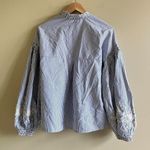 ZARA  Trafaluc White Blue Striped Blouse Buttons‎ Up Embroidered Size XS Photo 5