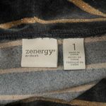 Chico's  Shirt Womens Medium Gray Metallic Gold Velour Lurex Stripe Cowl Zenergy‎ Photo 5