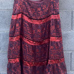 Vintage Boho Gypsy ICE Burnt Red Orange velvet Burnout Skirt Size 14 Photo 0