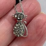 Boutique Sterling silver CZ covered Cat pendant necklace. Photo 1