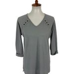 Simply Noelle  Gray Waffle Knit Top Button Detail V Neck Lightweight Pullover S/M Photo 1