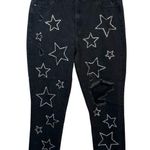 Simple Society  Sz 33 Black Distressed Jeans Silver Stars Embellishments Raw Hems Photo 0