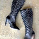 Quilted Black Leather Heeled Tall Boots Size 6.5 Photo 1
