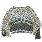 Free People  Macra Maze Me Ivory Combo Tassel Fringe long sleeve lace Top Size M Photo 4