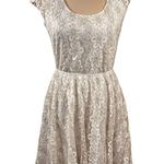 Altar'd State Mini Dress Keyhole Back Cap Sleeve Lace Cream Taupe Small Photo 0