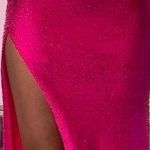 Jovani  hot pink iridescent one shoulder sequined prom dress with side slit; 2 Photo 0