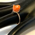 1980’S SOLID 14K YELLOW GOLD GENUINE CORAL CARVED ROSE BUD RING (8.25) Pink Size 6 Photo 5