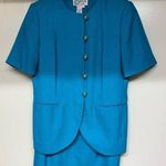 Atrium Teal Light Tweed Short Sleeve Jacket & Skirt Suit Set Sz 10 Blue Photo 0
