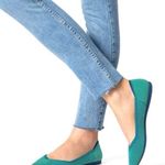 Rothy’s The Point Aquamarine Blue Green Washable Knit Retired Ballet Flats Size 6 Photo 0