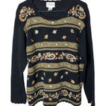 Vintage Jenny Black Gold‎ Embroidered Paisley Leaf Sweater Size Large Photo 0