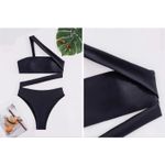 Bold Solid Color Asymmetric Cut Out Design One Shoulder High Cut Leg Size Xl Black Photo 2