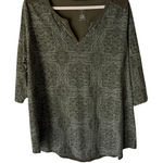 st. john's bay  Shirt Peasant 1X Olive Green Pattern 3/4 Sleeve Relaxed Top Photo 0