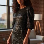 Karl Lagerfeld Paris Black Sequin Puff-Sleeve Dress (Size 6, NWT) Photo 2