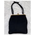 Vintage 1940s Ingber Black Fabric Evening Bag w/ Bow Handle & Gold Frame Photo 14