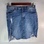 Wax Jean S Raw Hem Distressed Blue Denim Mini Skirt Photo 2