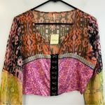 Free People NWT  Walk That Way Mix Print Corset Cropped Bell Sleeves Top Medium Photo 3