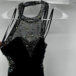 Cache  Evening Gown Jeweled Beaded Embellished High Neck Mesh Formal Navy Blue 2 Photo 1