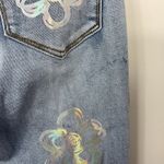 BAR x Olle & Hali Women's Washed Flower Hologram Flare Jeans Size S Blue Photo 4