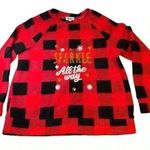 Rocking Around Sweater Size Red Holiday Christmas Fleece Plaid Long Sleeve Sz L Photo 0