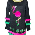 Ugly Christmas sweater pretty flamingo palm trees 99 Jane street tropics small Black Photo 1
