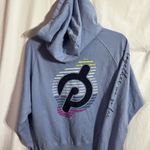 Peloton  hoodie (t-shirt like material) blue with hood and front zip size Medium Photo 4