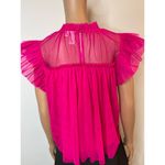 Joie  Sheer Tulle Ruffle Blouse size M Hot pink Raw Edge Photo 2