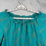 CHAPS Blouse M NWT Gold Metallic Paisley Peasant Top Teal Swirl Smocked Boho Photo 3