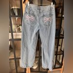 Edikted  bow jeans embroidered straight relaxed low rise light wash baggy blue Photo 10