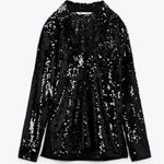 ZARA  SEQUIN LONG SLEEVE V-Neck BLOUSE Top BLACK SIZE S NEW Photo 5