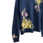 Vintage 80s 90s Navy Hand Knit Sweater w/ Floral Detail & Gold Stitching M/L Photo 1