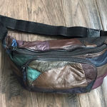 Vintage Leather Patchwork Fanny Pack Belt Bag, Retro, 1980’s Blue Photo 0