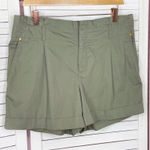 Loft ‎ Pleated Cuff Hem High Waist Paperbag Shorts Khaki Green 6 Photo 0