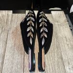 ZARA Trafaluc Black Gold Velvet Floral Embroidered Mules size 11.5 NWT Photo 6