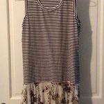 Origami by Vivian Sleeveless Short Dress Striped W/Floral Ruffle Hem Size Medium Purple Photo 0