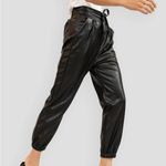 EUC Christina Karin Giselle Faux Leather Jogger Pants Black Medium Retail $288 Photo 2
