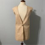 ZARA Bloggers Favorite Beige Bohemian Long Line 100% Linen V-Neck Vest Size L Photo 9