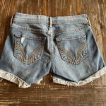 Hollister Size 00 Waist 23 Midi Denim Blue Jean Cut Off Shorts Distressed Eyelet Photo 1