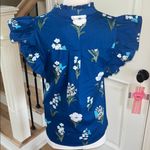 Sugar Lips Avara Anita Top Blue Cotton Floral Blouse Flutter Sleeve New Photo 3