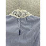 ZARA  Women's Blouse Sleeveless Crochet Neck Size XS Blue Striped High Neck Photo 5